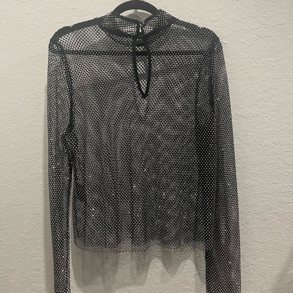 NWOT GESTUZ Yadegz Crystal Embellished Mesh Mock Neck Top - Small - Picture 7 of 12